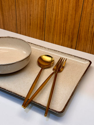 Pure Sand Beige Geschirrset für 6 Personen 12 teilig rechteckig