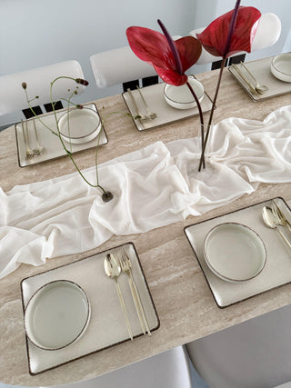 Pure Sand Beige Dinnerware Set for 6 People, 12 Pieces, Rectangular