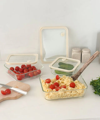 Glas Frischhaltedose Beige 1150ml Transparent Quadratisch