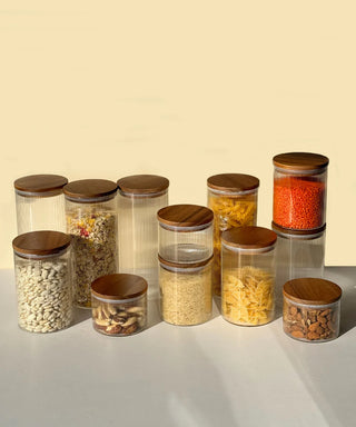 2er Vorratsgläser Stripe Akaziendeckel 1000 ml