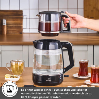 Karaca Glass Tea XL 2in1 Glas-Teekocher und Wasserkocher Creme