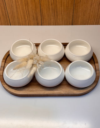 Dipschälchen Set 6er Bondy Schälchen und Servierbrett -weiß oval