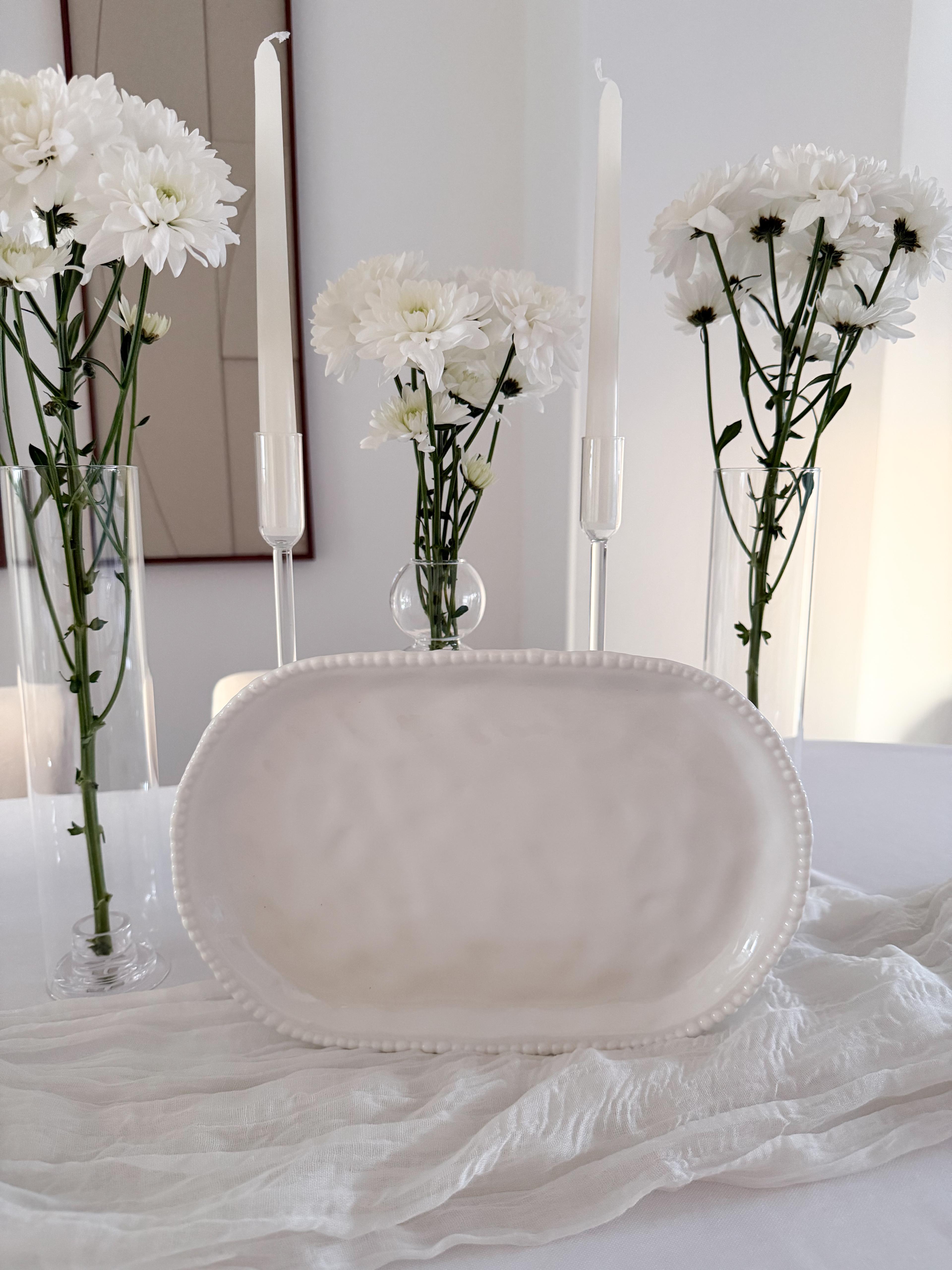 Pearly Weiss Oval Porzellan Servierplatte 30x20 cm – Emirtex Home