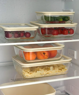 Glas Frischhaltedose Beige 1550ml Transparent Rechteckig