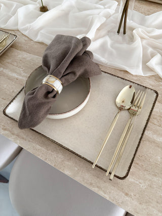 Pure Sand Beige Dinnerware Set for 6 People, 12 Pieces, Rectangular