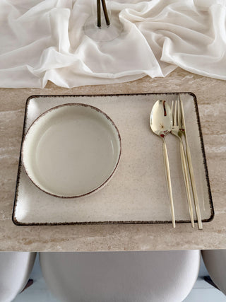 Pure Sand Beige Dinnerware Set for 6 People, 12 Pieces, Rectangular
