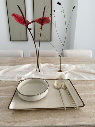 Pure Sand Beige Dinnerware Set for 6 People, 12 Pieces, Rectangular