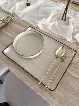 Pure Sand Beige Dinnerware Set for 6 People, 12 Pieces, Rectangular