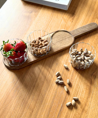 Stripe Schälchen Set mit Akazienholzplatte