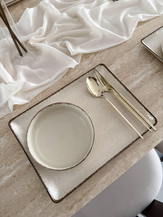 Pure Sand Beige Dinnerware Set for 6 People, 12 Pieces, Rectangular