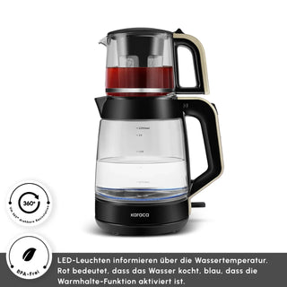 Karaca Glass Tea XL 2in1 Glas-Teekocher und Wasserkocher Creme