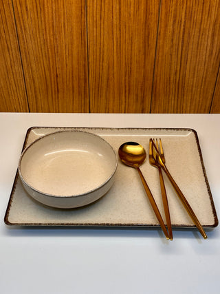 Pure Sand Beige Geschirrset für 6 Personen 12 teilig rechteckig