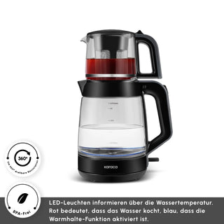 Karaca Glass Tea XL 2in1 Glas-Teekocher und Wasserkocher Shiny Black