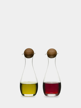 Mundgeblasene Essig- und Öl-Spender mit Holzdeckel, 2er-Set