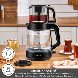 Karaca Glass Tea XL 2in1 Glas-Teekocher und Wasserkocher Creme