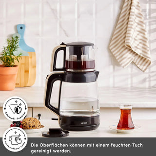 Karaca Glass Tea XL 2in1 Glas-Teekocher und Wasserkocher Creme
