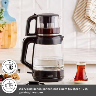 Karaca Glass Tea XL 2in1 Glas-Teekocher und Wasserkocher Shiny Black