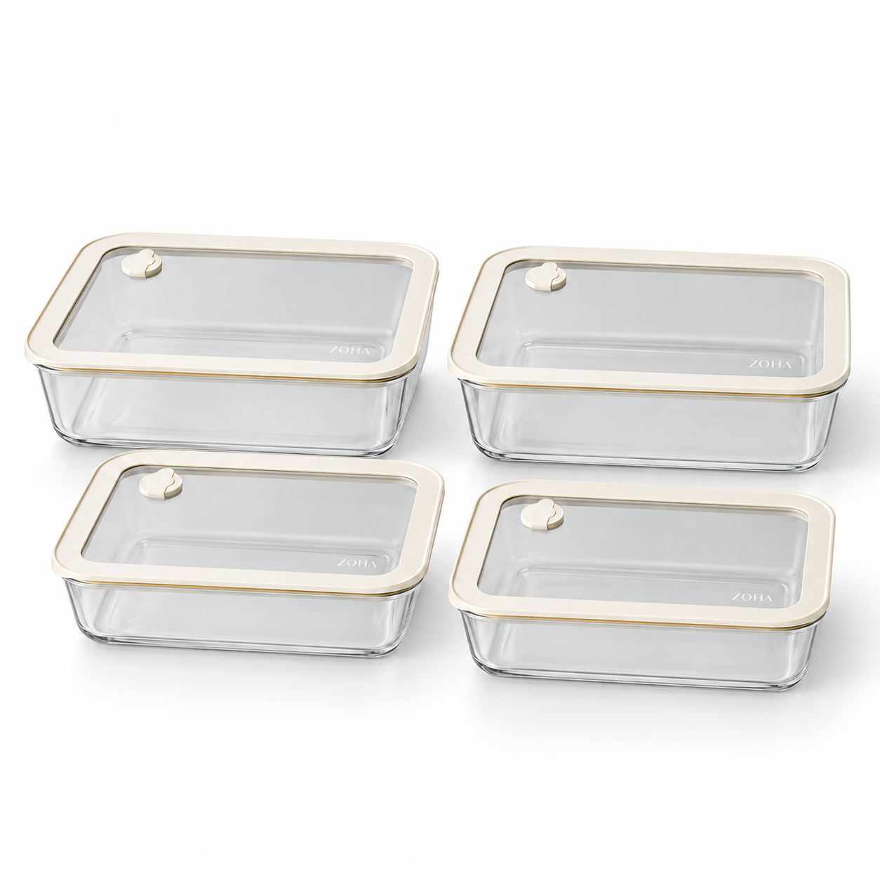 Glas-Frischhaltedosen Beige – 4-teiliges Set 820ml & 1550ml – Emirtex Home