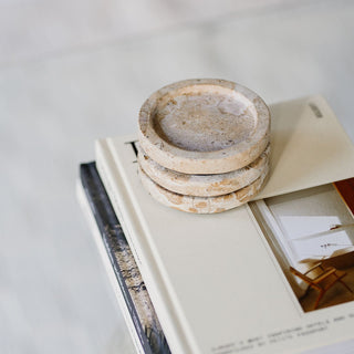 Glasuntersetzer Opus 10 cm aus Marmor Beige – Set mit 4 Stück