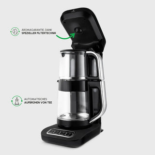 Karaca Caysever Robotea Pro 4 in 1 sprechender automatischer Glas Teekocher Schwarz,Chrom