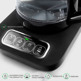 Karaca Caysever Robotea Pro 4 in 1 sprechender automatischer Glas Teekocher Schwarz,Chrom
