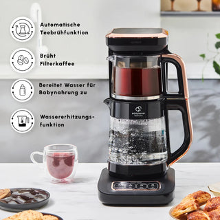 Karaca Caysever Robotea Pro 4 in 1 sprechender automatischer Glas Teekocher Schwarz,Kupfer