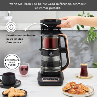 Karaca Caysever Robotea Pro 4 in 1 sprechender automatischer Glas Teekocher Schwarz,Kupfer