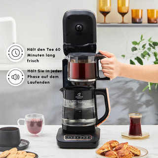 Karaca Caysever Robotea Pro 4 in 1 sprechender automatischer Glas Teekocher Schwarz,Kupfer