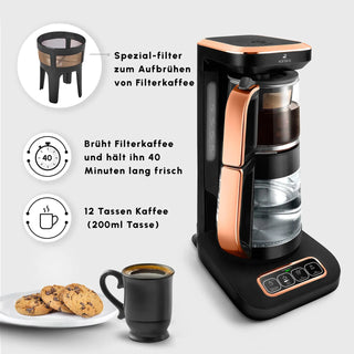 Karaca Caysever Robotea Pro 4 in 1 sprechender automatischer Glas Teekocher Schwarz,Kupfer