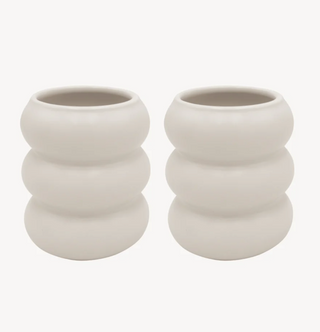 2er Wave Matt Beige Keramik Becher - 400ml