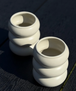 2er Wave Matt Beige Keramik Becher - 400ml