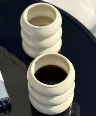 2er Wave Matt Beige Keramik Becher - 400ml