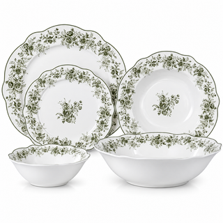 Vintage Olive Green Geschirrset 25-Teilig
