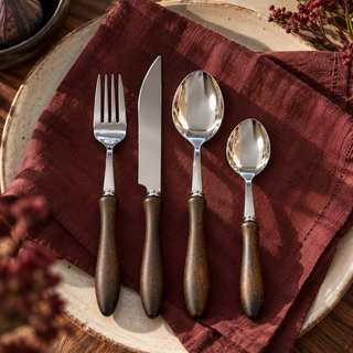 Vintage Besteckset mit Griffen in Holzoptik 24-teilig für 6 Personen