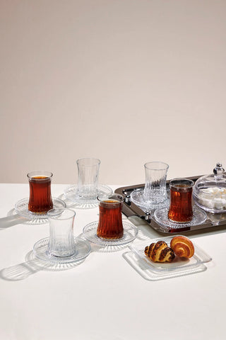 Pasabahce Elysia 6-piece tea glass set with saucers