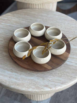 Bondy Beige 6er Dipschälchen Set mit Drehplatte aus Holz