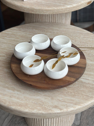 Bondy Weiss 6er Dipschälchen Set mit Drehplatte aus Holz