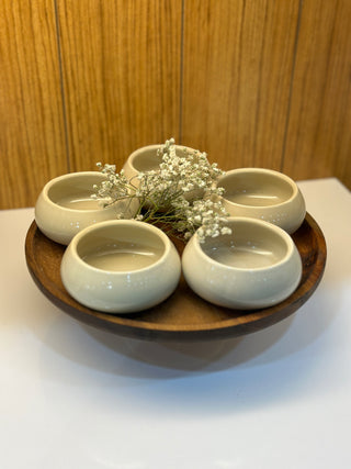 Bondy Beige Dipschälchen Set mit Holzplatte- Seidenbeige