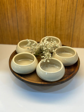 Bondy Beige Dipschälchen Set mit Holzplatte- Seidenbeige