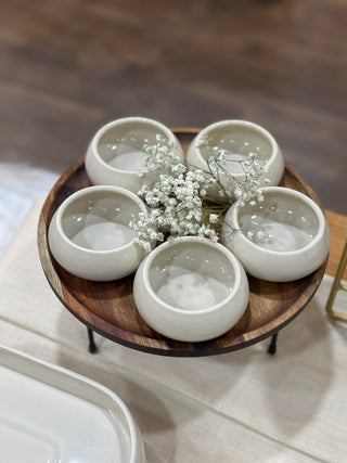 Bondy Beige Dipschälchen Set mit Holzplatte- Seidenbeige