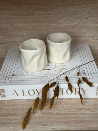 Wave Becher 2er Set Beige glänzend