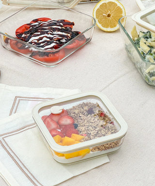 Glas Frischhaltedose Beige 820 ml Transparent Rechteckig