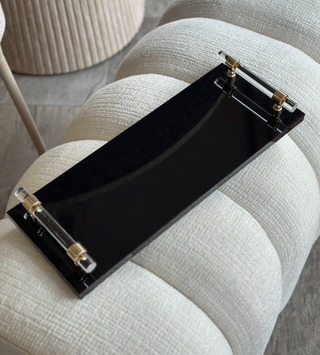 Serviertablett mit Acrylgriffen und goldfarbenen Details – Schwarz