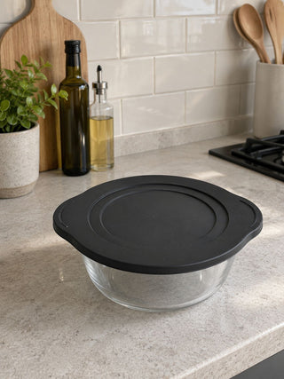 Pasabahce Borcam Auflaufform Rund mit Deckel in schwarz 2,6L