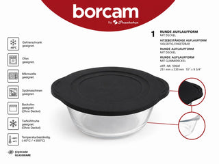 Pasabahce Borcam Auflaufform Rund mit Deckel in schwarz 2,6L