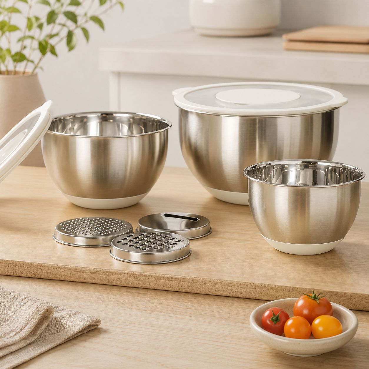 Salatschüssel-Set mit Reibeeinsätzen 9tlg Edelstahl