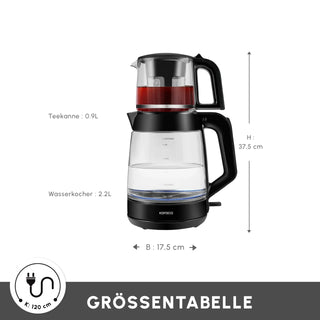 Karaca Glass Tea XL 2in1 Glas-Teekocher und Wasserkocher Shiny Black