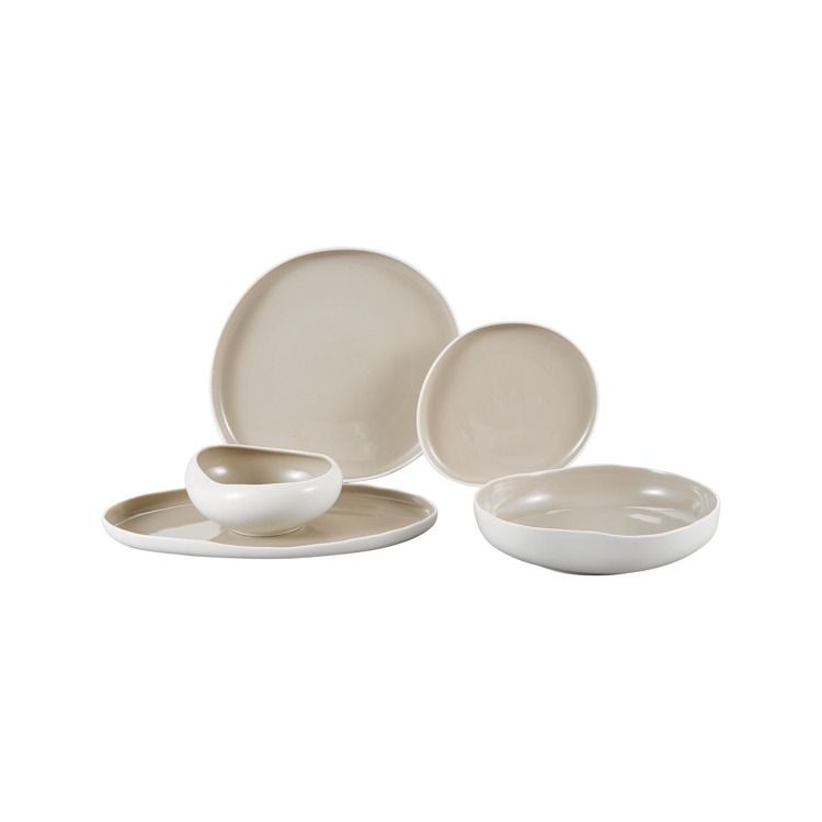 Barles Beige Geschirrset – 25-teilig für 6 Personen, Beige-Weiß