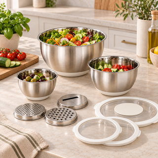 Salatschüssel-Set mit Reibeeinsätzen 9tlg Edelstahl