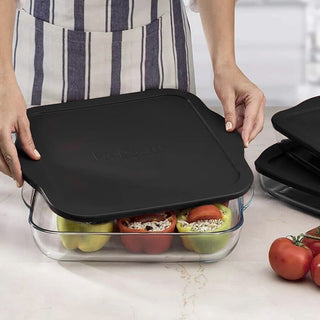 Pasabahce Borcam Auflaufform Quadrat mit Deckel in schwarz 32x28cm 3,2 L